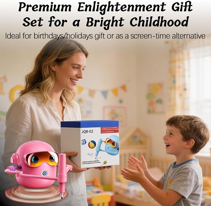 Drawing Robot for Kids with 100 Cards, 12 Colorful Pens & 4 Paintbrushes Montessori Painting Toys for 3-12 Years Old, Voice Read Early Learning Educational Gift for Boys & Girls