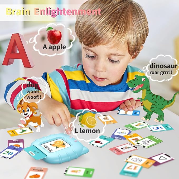 Eaever 580 Pre-K Sight Words Talking Flash Cards with Dolch Words,Letters/Number(0-100), Etc, Speech Therapy, Autism Sensory Toys, Easter Basket Stuffer Gifts for 3-6 Year Old Boys and Girls, Blue