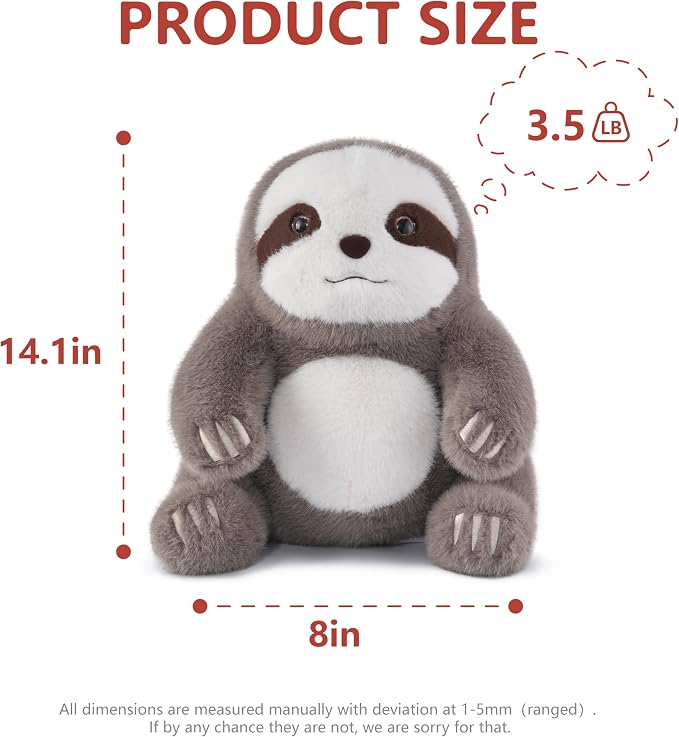 Niuniu Daddy 14" | 3.5 Pound Sloth Weighted Stuffed Animals, Heavy Sloth Pillowfort Plush Toys for Kids Adults, Weighted Beads for Stuffed Animals Body Pillow for Gift Birthday Christmas Holiday