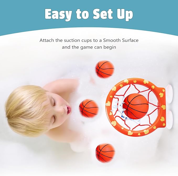 MARPPY Bath Toys - Bathtub Basketball Hoop for Toddlers | Bath Toys for Kids with 4 Mold-Free Balls & Strong Suction Cup Basketball Hoop | Shower Toys and Fun Toddler Bath Toys for Boys or Girls