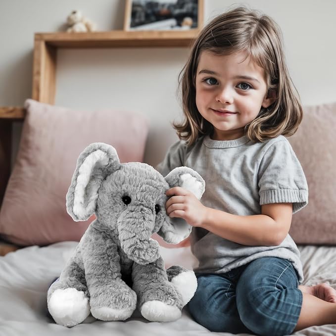 Elephant Stuffed Animals Soft Plush Toy for Baby Girls Boys,12" Grey Soft Small Stuffed Elephant Huggable Gifts for Birthday