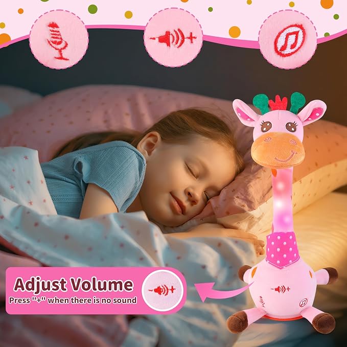 Emoin Dancing Talking Giraffe Toy for Baby Toddler, Dancing Giraffe Toy Singing Mimicking Recording Repeating What You Say with LED English Sing for Boys Girls Gift, 15 Second Recorde