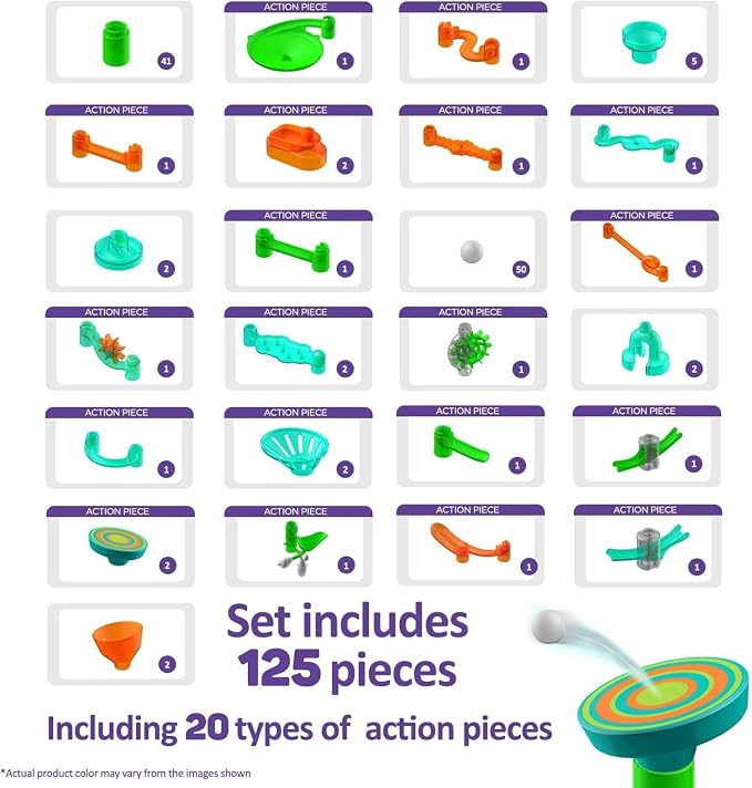 Marble Genius Marble Run Stunts Super Set: 125 Pieces Total, 20 Action Pieces Including 2 New Trampolines, Free Online App and Full-Color Instruction Booklet, Made for Ages 5 and Up