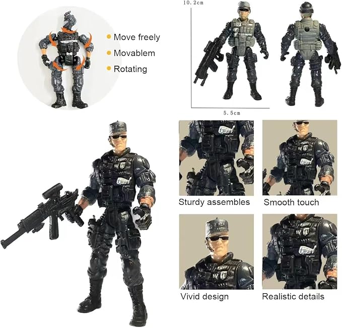 Army Men Action Figures, US Army Men and SWAT Team Toy Soldiers Action Figures,6 Pcs Special Force Action Figure with Weapons Military Soldier Playset Army Toy Set for Boys 3+
