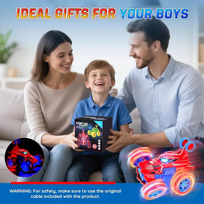 Remote Control Car for Boys - 360° Rotates and Flips 4WD Remote RC Stunt Cars for Kids, 2.4GHz RC Car with LED Lights, Easter Birthday Gift for Boy 3 4 5 6 7 8 9 13 Year Old