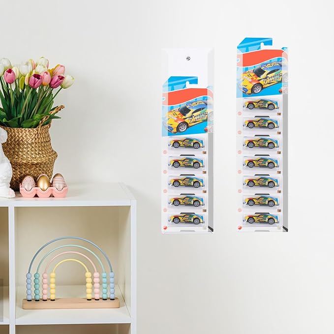 10 PCS Model Car Display Case Wall Mount 4.4"" Wx16.7 H, Diecast Blister Packed Toy Car Organizer Holds Up to 100 Cars, Compatible with Packaged Cars Display Shelf Rack Wall Storage