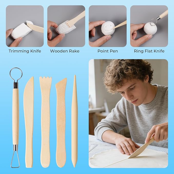 Nicpro 120ml Air Dry Clay Glaze and 32 PCS Clay Tools Kit, A Gloss Varnish Protects Clay from Surface Wear, Pottery Tools Can be Used for Stippling, Carving, Molding, and Shaping Crafts
