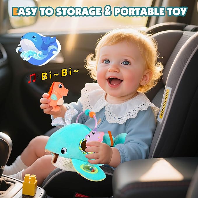 FREYBLI Baby Toys 6-12 Months - Soft Ocean Adventure Toy with Rattle, Crinkle Paper, Squeaker, Mirror - 6 Month Old Baby Toys Boy Girl Gifts, Baby Sensory Montessori Toys for 6 Month Old Infant Toys