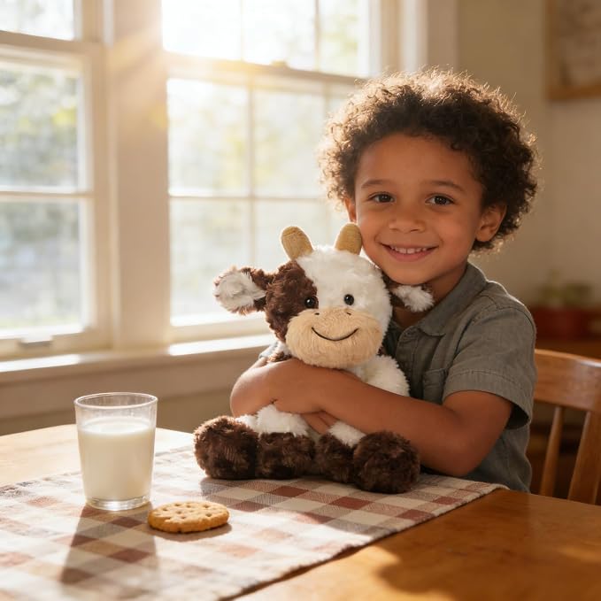 Hopearl Adorable Plush Cow Toy Floppy Dairy Cattle Soft Stuffed Animal Cute Birthday Holiday Gift for Boys Girls Kids Toddlers, Brown, 9''