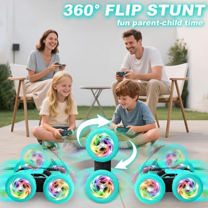 Remote Control Car, Stunt RC Cars, 2.4GHz Double Sided 360° Flips RC Crawler, Outdoor Toys for Kids Ages 4-8, Upgraded USB-C Modular Battery, 5 6 7 8 9 10 +Year Old Boys Birthday Gifts MintGreen