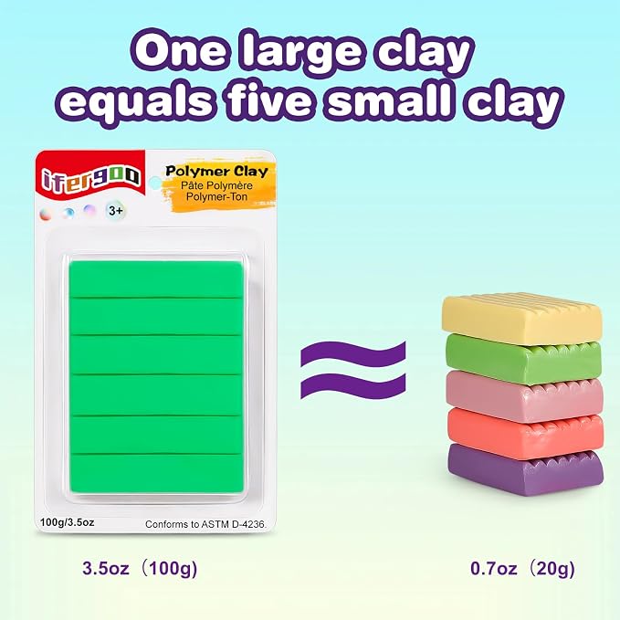 ifergoo Polymer Clay, 100g Modeling Oven Baked Model Clay for Sculpting, DIY, Artistic Creation & School Projects, Great for Kids and Adult (Light Green)