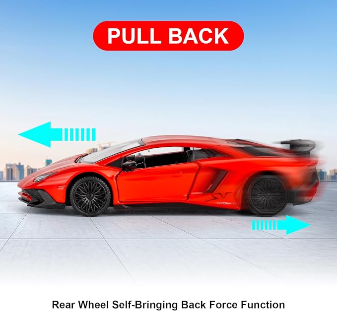 TGRCM-CZ 1/36 Scale Lamborghini Aventador LP700-4 Casting Car Model, Zinc Alloy Toy Car for Kids, Pull Back Vehicles Toy Car for Toddlers Kids Boys Girls Gift (Red)