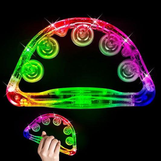 Light Up Tambourines for Adults, Sensory Toys for Kids with Autism，Musical gifts and Karaoke toys for special needs kids, Fun Neon Glow for Birthdays & Concerts (1 PCS)