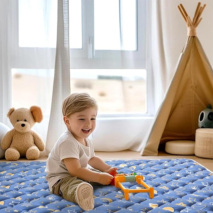 Odorless Premium Foam Baby Play Mat 4ft x 6ft, Soft Microfiber Fabric Crawling Mat for Floor- Comfortable and Hypoallergenic, Non-Slip Cushioned Floor Playpen mat for Infants,Babies,Toddlers