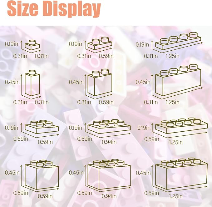 HUIZDQ 1800Pcs Building Bricks, Classic Bulk Small Blocks, Classic Building Bricks Set Basic Building Blocks(Pink Purple White)