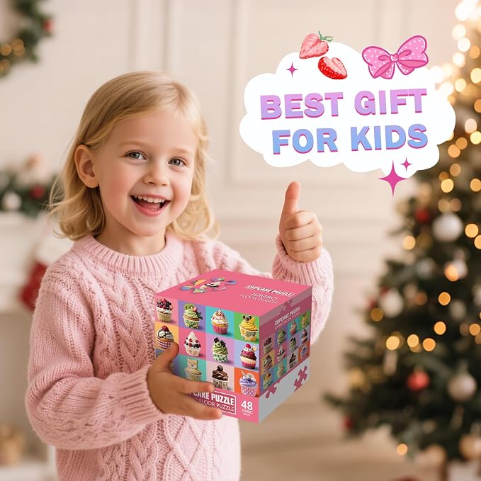 IFLOVE Cupcake Floor Puzzle for Kids — 48 Piece Jumbo Colorful Cupcakes Jigsaw Puzzle, Dessert-Themed Puzzle with Decorated Cupcakes, Educational Toy Birthday for Boys Girls Ages 3-8