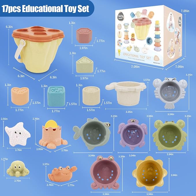 BYFWH Stacking Toy for Toddler 1-3, Baby Shape Sorter Nesting Cup for Infant 12-18 Month, 4 in 1 Monstessori Learning Toys for Sand & Bath, Birthday Gift for Girls Boys 1 2 3