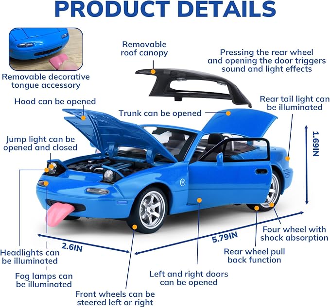 Car Toys for Boys 1 32 Diecast Cars Metal Toy Car,Collectibles Model Car Kits for Adults and Kids,Pull Back Cars with Lights and Sounds,Toy Cars for Boys Age 4-7（Blue）