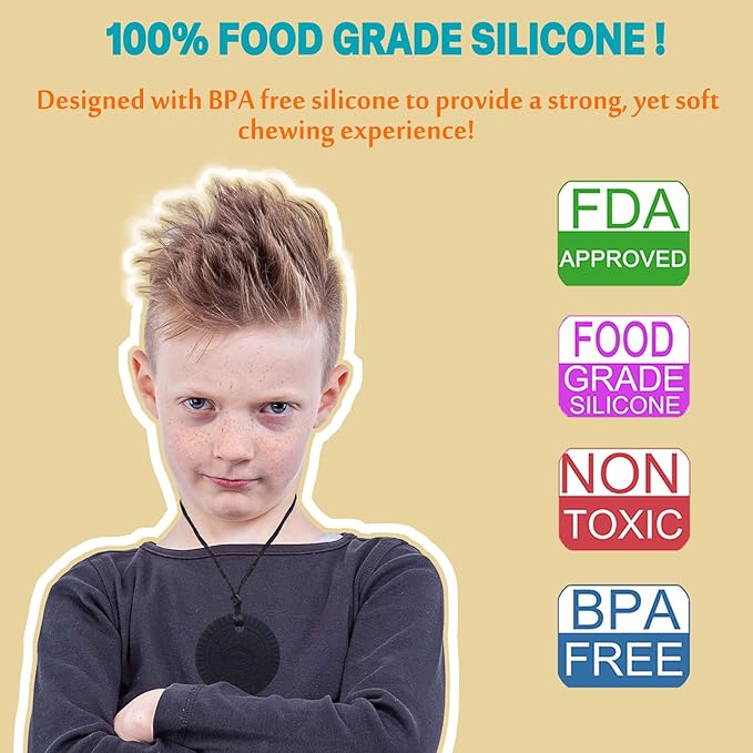 Chew Necklaces for Sensory Kids, 2 Pack Silicone Chewy Necklace Sensory Toys for Boys and Girls with Chewing, Autism, ADHD, SPD, Oral Motor Anxiety Pendant for Adults