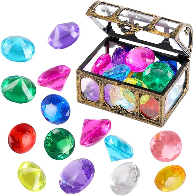 XIJUAN Diving gem Pool Toys Sand Toys,14 Color Diamond Treasure Chest Summer Swimming gems Pirate Diving Toy Set Underwater Swimming toyChildren's Game Gifts for Boys and Girls