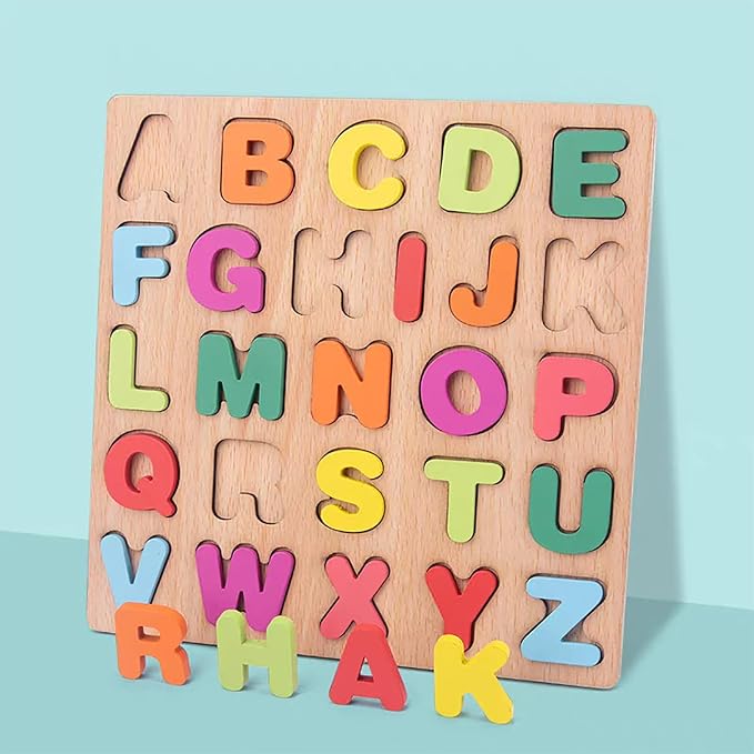 Winbar Wooden Puzzles for Toddlers, Alphabet Shape Puzzles for 3 Years Old | 3 in 1 Wooden Puzzle, Natural Wood Pieces, Smooth surface, Great Gift Idea, Wooden Montessori Toddler, Meets toy standards