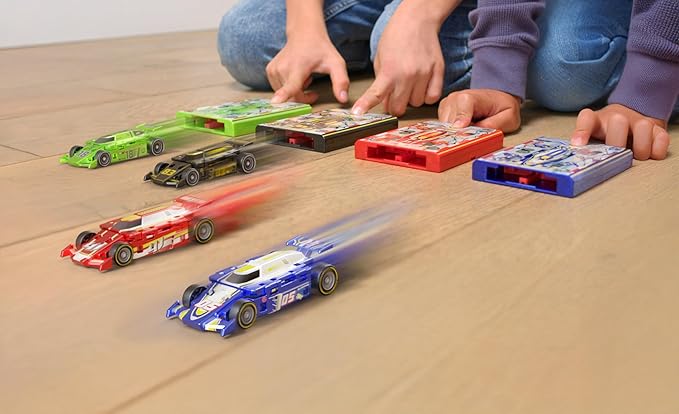 FLAT 2 FAST Original Speed Card Racer – Flat Car Racer and Pocket Size Racecar Launcher with Real Rubber Tires for High-Speed Racing – Transforming Toy Car for Boys – Load, Launch, Race! – Racing Red