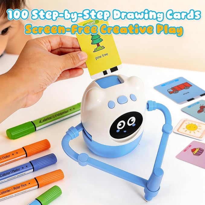 Drawing Robot for Kids, Montessori Interactive Learning Toy with 150+ Cards, Step-by-Step AI Art Tutor for Toddlers 3-8, Screen-Free Educational Gift, Spell & Draw Supplies for Boys Girls