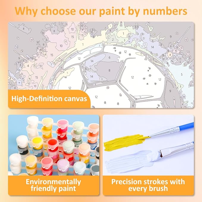 Paint by Numbers Kit for Kids with Frame, Soccer Paint by Numbers Ages 4-8-12, Craft Kts for Kids for Wall Art Decor Gifts 7.8x7.8 inch (with Frame Easel)