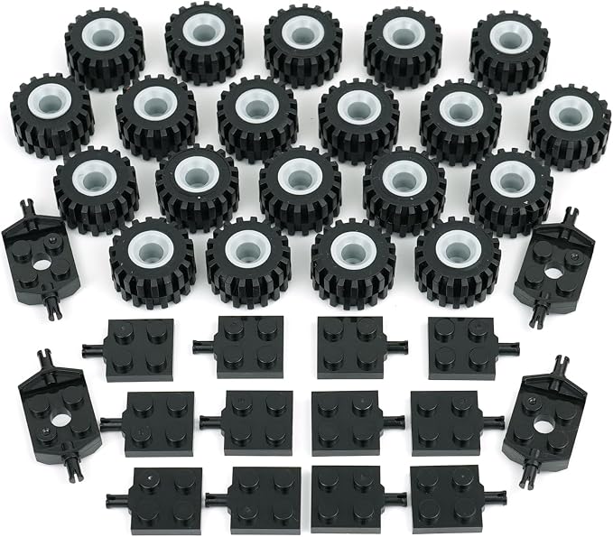 Pamvava Tires Wheels and Axles Sets - 56 Pieces Brick Accessories Basic Classic Building Block Toys,Car Truck Wheels Parts