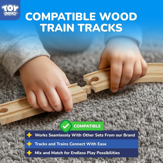 TOY Life Train Set 81pcs with Crane & Locomotive Train Toy, Wooden Train Tracks Toys for Toddlers Boys Girls 3 4 5, Wood Toys Gift Toddler Train for Kids 4-8 - Fits Thomas Brio Chuggington