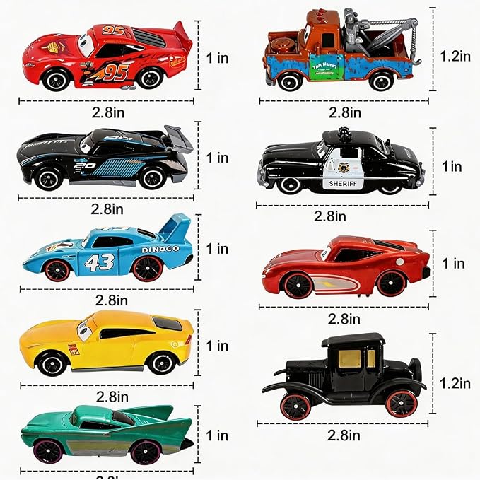 Diecast Race Car Set - 1/55 Scale Alloy Vehicle Toys with Sporty Look, Car Gift for Kids Ages 3+