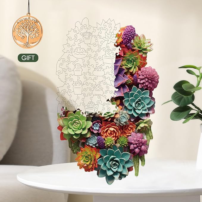 Delobil Puzzles for Adults 500 Pieces with Puzzle Saver - Succulent Wooden Puzzle Unique Adult Jigsaw Puzzles Brain Teaser Family Game Gift 20.5'' X12.6''