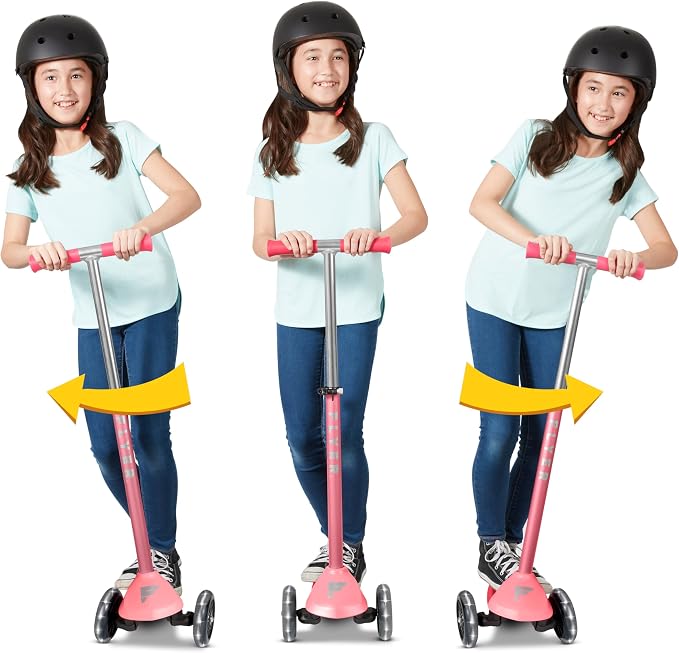 Kids Scooter, 3 Wheel Scooter, Flyer Glider Pro with Light Up Wheels, Pink, Radio Flyer Ride On Toys for Kids 5-12 Years Old, for Outdoor Riding