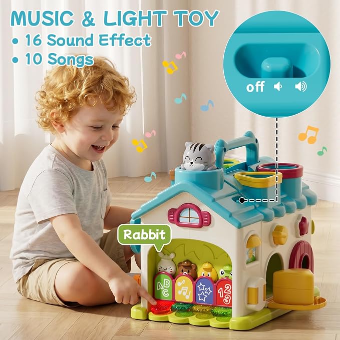 Baby Montessori Toys for 1-2 Year Old Boys Girls, 20-in-1 Musical Educational Activity House with 4 Shape Blocks, Fine Motor Sensory Toy for Toddlers 1-3, First Birthday Gift for 1 Year Old Boy Girl