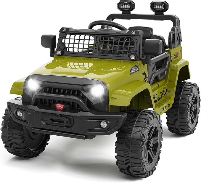 Ride on Truck Car 12V Kids Electric Vehicles with Remote Control Spring Suspension, LED Lights, Bluetooth, 2 Speeds