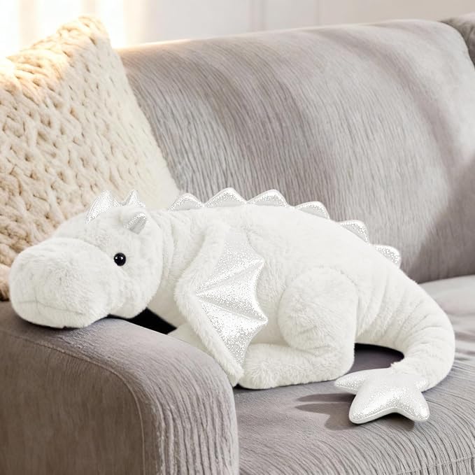 ARELUX Large 36in Cute Dragon Stuffed Animals Plush Toy Soft White Pterosaur Plushie Giant Fuzzy Dinosaur Pillow Plushies with Wings Cuddly for Friends