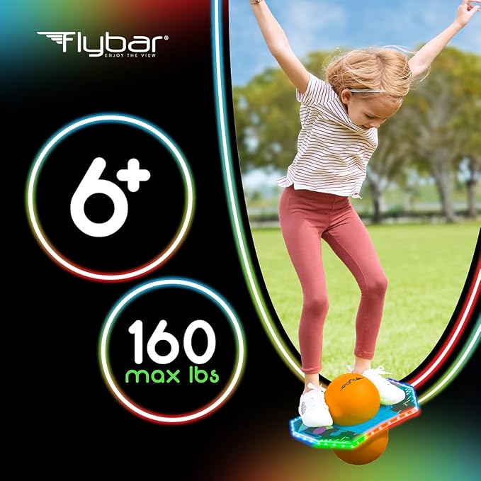 Flybar LED Pogo Trick Ball for Kids Balance Bounce Board w/Anti-Slip Deck