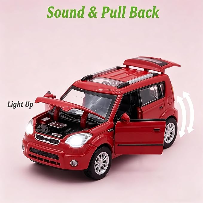 Toy Cars Diecast Car Models Soul Hatchback Model Cars,Pull Back Cars,Boxy Car Toy with Sound and Light for 3+ Year Old Boys(Red)