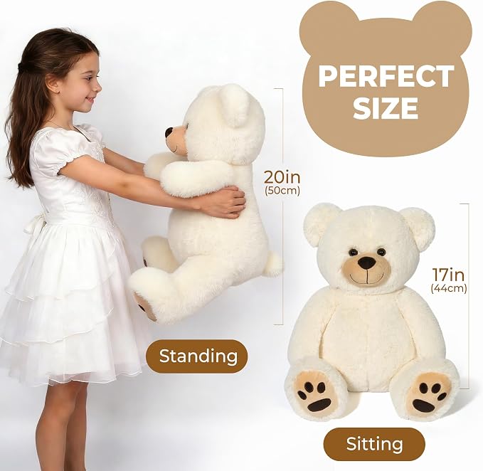 LotFancy Teddy Bear Stuffed Animals, 20 inch Soft Cuddly Cute Plushies, Plush Toys with Footprint Design, Stuffed Animals for Girls Kids Baby Toddlers, Baby Shower Easter Birthday Gift Decor, Beige