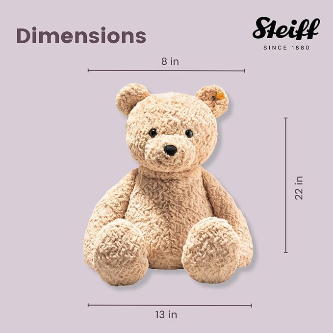 Steiff soft toy Jimmy Teddy Bear, cute cuddly toy with plastic eyes, children, boys & girls, plush animal 55 cm, light brown, 067181