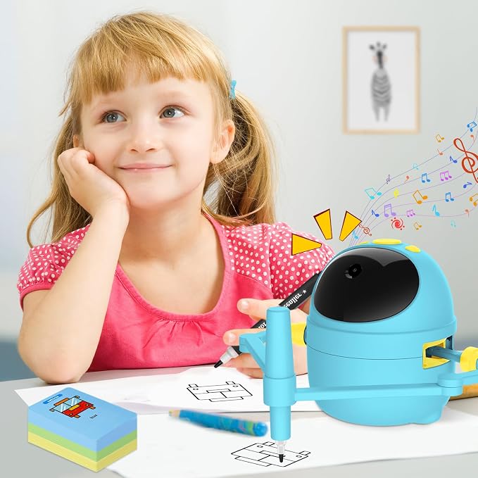 Drawing Robot for Kids with Card-Sensing Camera, 150 Learning Cards and 17 Colored Pens, Smart Painting Art Machine with Voice Guide for Boys Girls, Step-by-Step Auto Drawing for STEM Early Learning