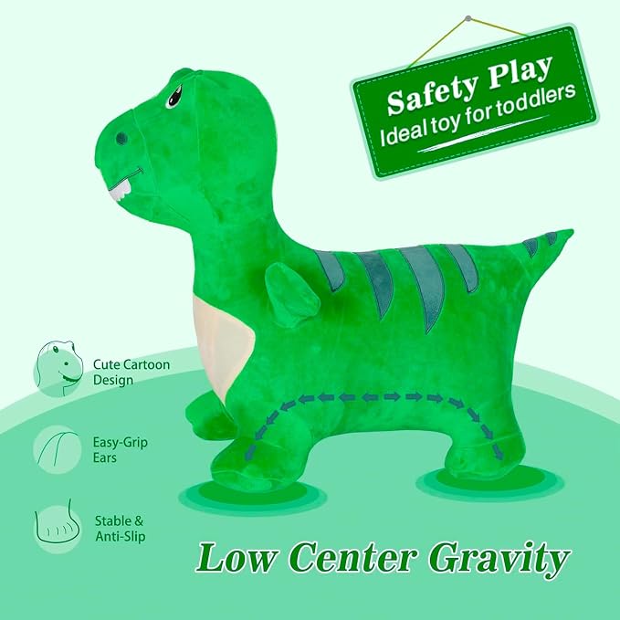 INPANY Bouncy Dinosaur Hopper Toys for 2 Year Old Boy, Toddler Plush Bouncing Animals, Kids Inflatable Hopping Horse, Ride on Rubber Bouncer, Indoor Outdoor Cool Birthday Gifts for 3 4 Yr Girl