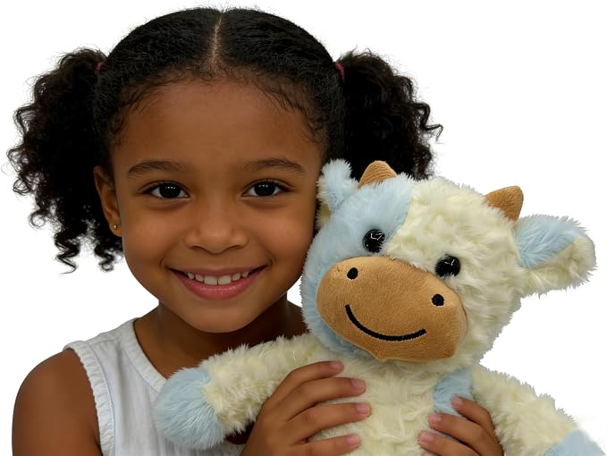 YUKOUQIAN Cow Stuffed Animal Cow Plush Doll Toy 11.8 inch for Girls Boys (Stand Cow Light Blue)