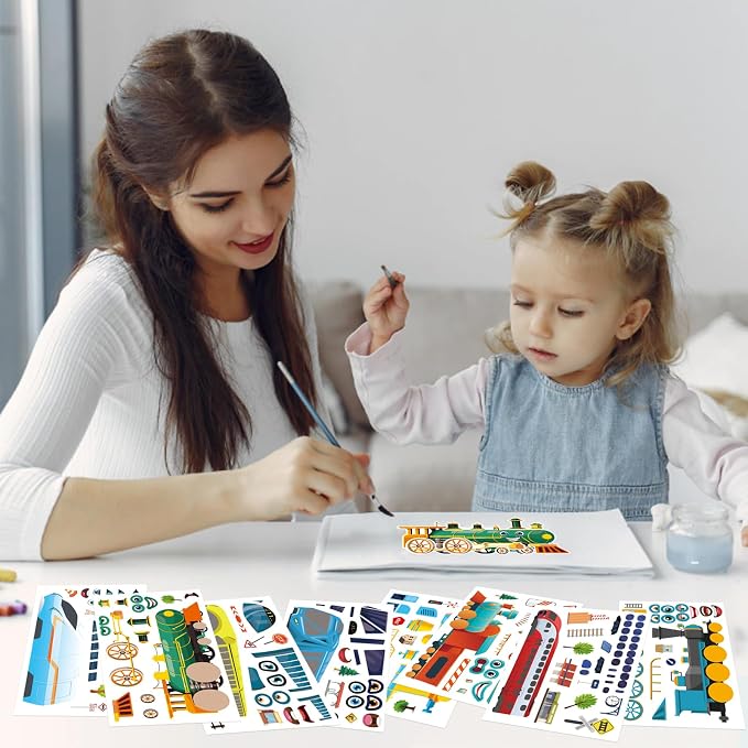 24 Sheets Train Stickers for Kids, Make-a-face Sticker, Make Your Own Train Mix and Match Stickers for DIY Crafts Party Supplies School Activity Reward Birthday Gifts
