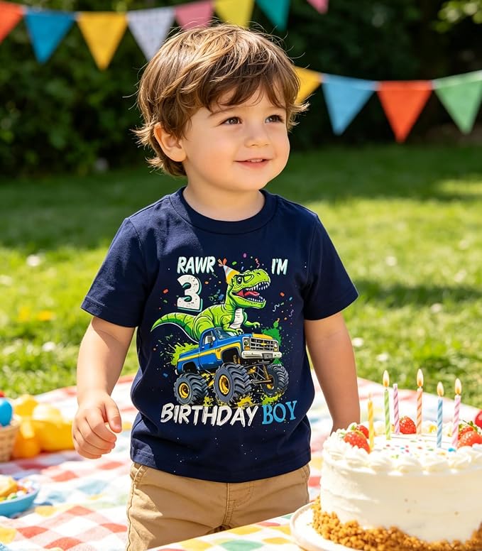 Lovekider 2-5 Years Birthday Boy Shirt Construction Party T-Shirts Excavator Cotton Short Sleeve Tee Dark Grey