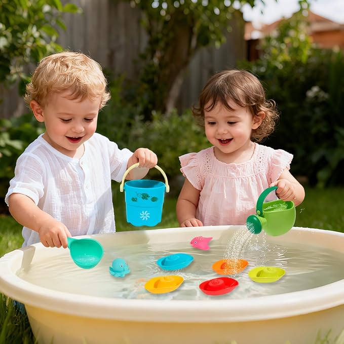 Mold Free Bath Toys, 17PCS | Easy Clean Easy-Grip Baby Bath Toys for Kids Ages 1-3 | Bath Boats Cups Watering Can Tub Toy for Toddlers Age 2-4 | Bathtub Pool Water Toys for 1+ Year Old Boys Girl Gifts