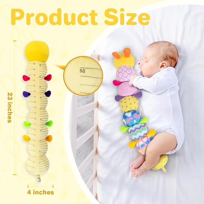 KMUYSL Baby Sensory Caterpillar Toys for 0-6 6-12 Months, Soft Plush Activity Toy with Crinkle, Rattle & Gentle Music, Tummy Time Toy for Infant Newborn, Early Development Toy Shower Gifts for Baby