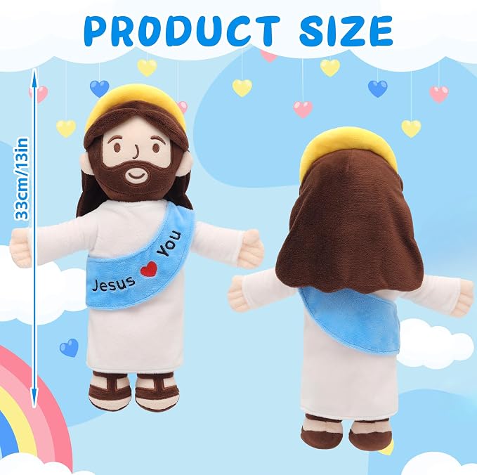 Yelakey Jesus Plush,Jesus Love You Stuffed Doll,Christian Baptism Gifts Plushie Toy for Baby Girls & Kids Christmas Easter Decoration 13"