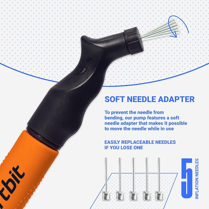 SPORTBIT Ball Pump for Sports Balls - Push & Pull Inflating System - Hand Pump for Exercise Balls - Volleyball Pump, Basketball Inflator, Ball Air Pump - Goes with 5 Needles Set
