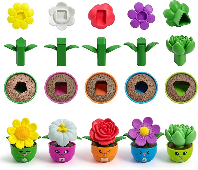 5 Sets Flower Garden Toddler Toys, Kids Gardening Building Toy, Color Shape Sorting & Matching Game, Montessori Stacking Sensory Learning Toys, 2 Year Old Girl Birthday Gift
